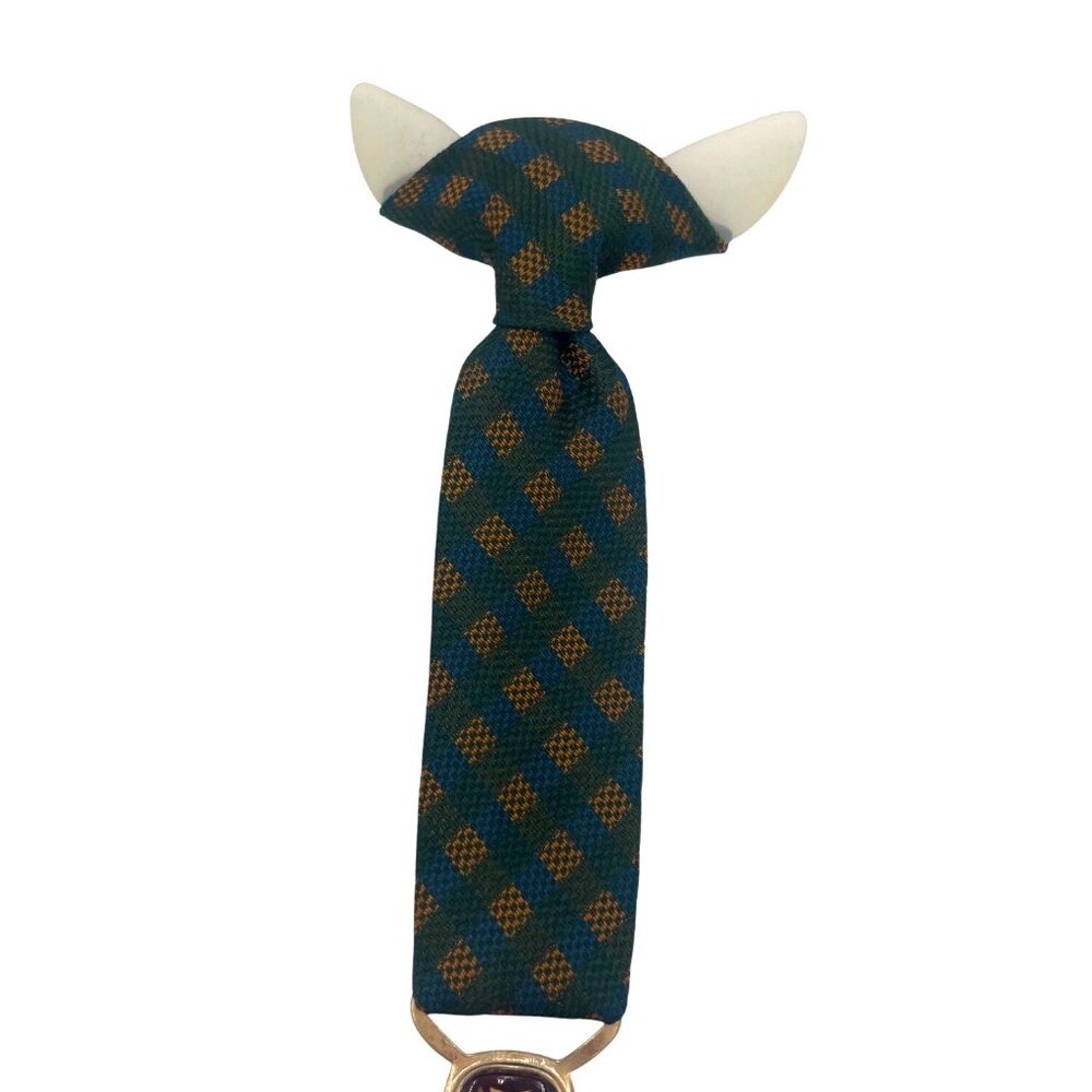 Vintage Green & Gold Plaid Men’s Tie Red & Gold Enamel Military BadgeVeterans of